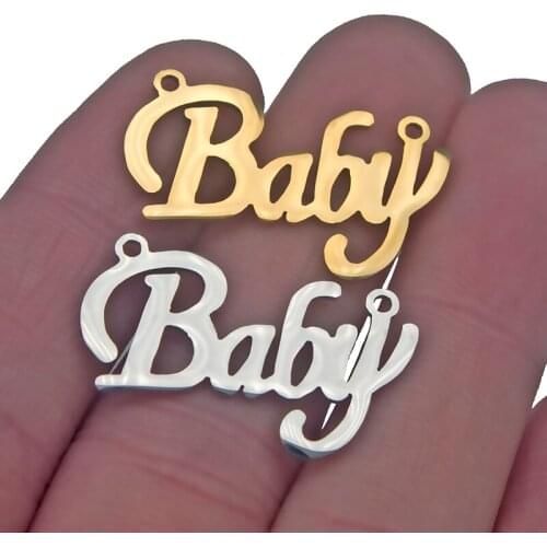 5pcs Stainless Steel Gold Baby Charm Necklace Angel English Font Diy Necklace Choker Letter Pendants Lovely Gift The Women Girls