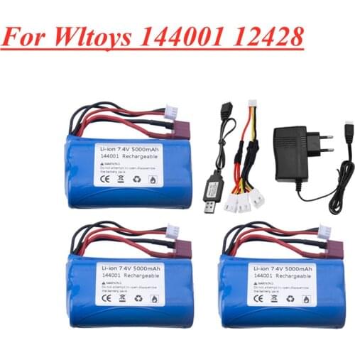 7.4V battery For Wltoys 144001 car 2s 7.4v 5000mah Li-ion battery T Plug for Wltoys 144001 12428 RC Car Spare Parts