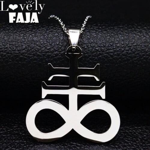 Satan Cross Stainless Steel Necklaces Women Church of Satanic Symbol Pendant Kolye Silver Color Necklace Jewelry collares N644S0
