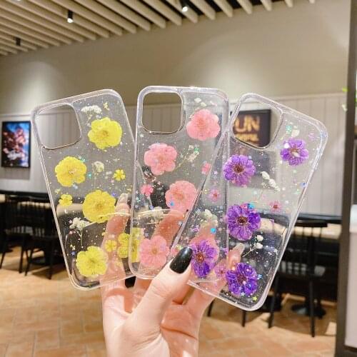 Dried Real Flower Cases For iPhone X XS Max XR Handmade Soft Cover For iPhone 6 6s 7 8 Plus 12 11 Pro Max SE Phone Case Fundas