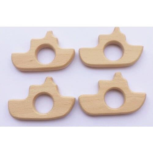 Chenkai 10pcs Organic Baby Wood Boat Teether Natural Teething Grasping Toy Baby Toddler Wooden Teether DIY Newborn Baby Gift