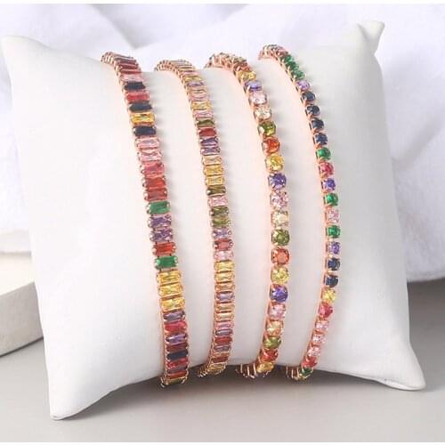 Colorful Tennis Bracelet For Women Adjustable Zirconia Randomly Arranged Wedding Rainbow Bracelet Birthday Gifts Jewelry DZH043