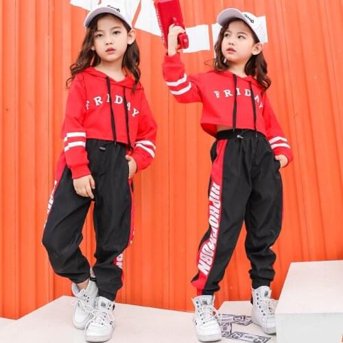 Children Hip Hop Dance Clothing for Teenage Girl Long Sleeve Outfits Kids Streetwear Tracksuit Girls Crop Tops & Pants 2 Pcs Set