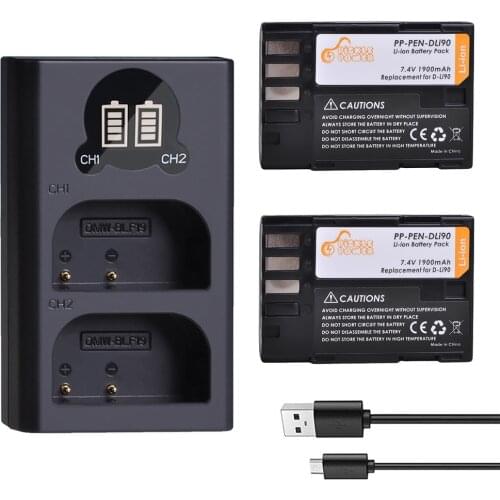 2Pcs D-Li90 DLi90 D Li90 Battery & Dual USB Charger for Pentax K-7 K-7D K-5 K-5D K-5 II K-5IIs K-3 K-3 II K-01 K-1 645 645D 645Z