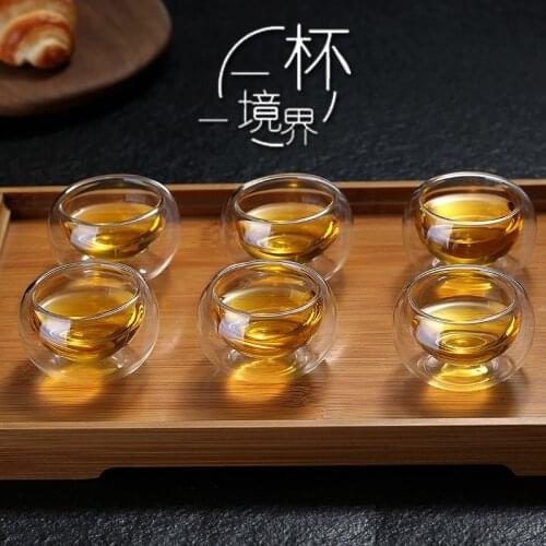 Double-layer glass small tea cup Insulation small cup Heat-resistant Kung Fu tea set Tea cup Anti-scalding transparent small cup