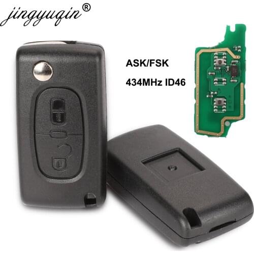 Jingyuqin 434Mhz ASK/FSK 2 Buttons Flip Key For Peugeot 107 207 307 307S 308 407 607 Remote Control Fob PCF7961 PCF7941 Chip