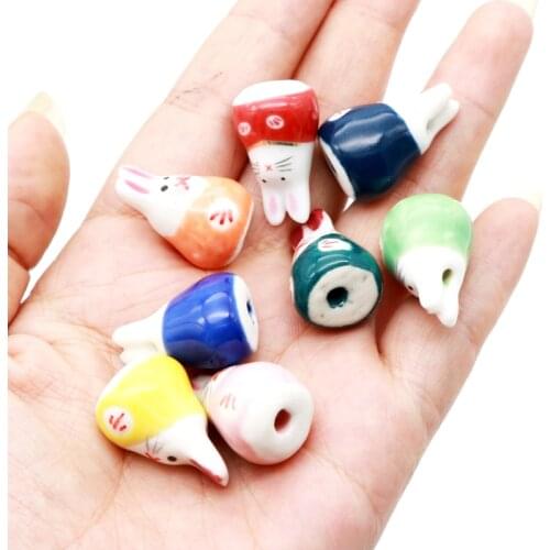 10pcs 25*15mm Cute Animal Ceramic Beads Colorful Hand-drawn Rabbit Porcelain Ceramic DIY jewelry Bead Small Craft Wholesale