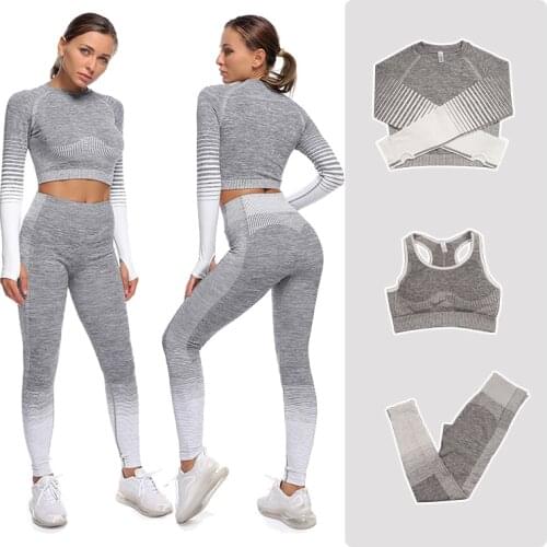 Yoga Sets Women Gym Clothes Sportwear Woman Fitness Sets 2 Piece Long Sleeve Seamless High Waist Leggings Set 3 Pcs Sports Suit