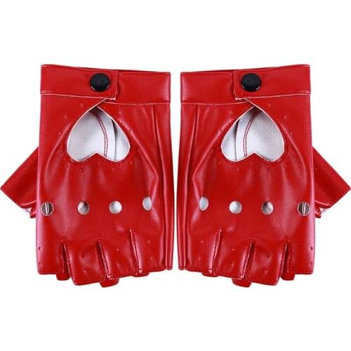 Leather Gloves Luvas Guantes Mujer For Women Girls Red Balck White Loving Heart Gloves For Women