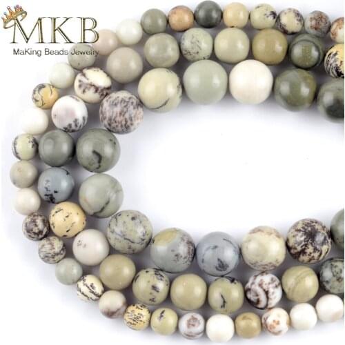 Wholesale Natural Chinese Picture Jaspers Stone Round Beads For Jewelry Making 6/8/10/12mm DIY Bracelet Necklace Jewellery 15"