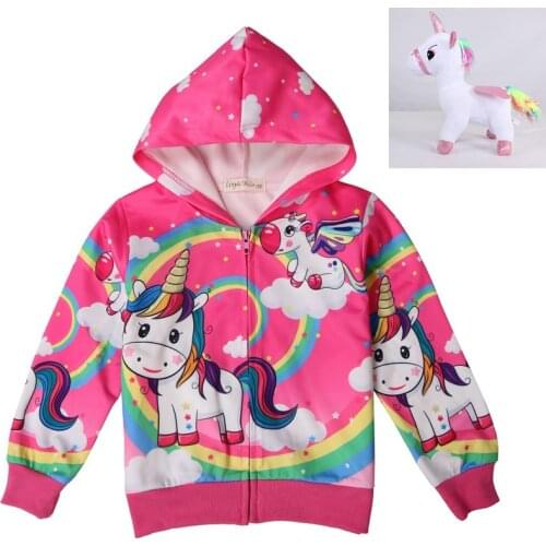 New 2019 Spring autumn Children girls Moana unicornio Coat Cartoon unicorn Hooded Jacket For Boys Girl Kids hoodie with dolls