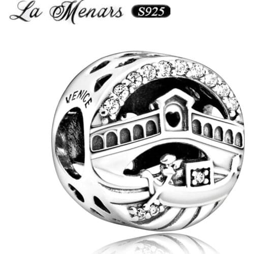 La Menars New Venice Colosseum Bead Fit Original Pandora Charm Bracelet Genuine 925 Sterling Silver For Women Jewelry DIY Making