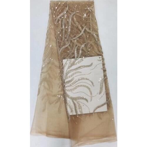 Hot saleSYJ-8948 nigerian tulle lace fabric with beads embroidery mesh fabric