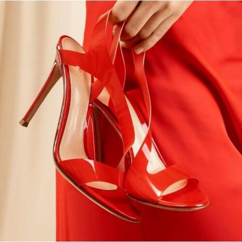 Girls Sweet Candy Color Red Yellow Black Pink Nude White TPU High Heel Sandals Woman Cuts Out Slip On Casual Peep Toe Sandals