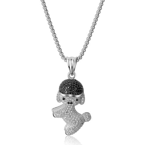 Cute Trend Korean Hat Dog Pendant Necklace Copper Zircon Jewelry Silver Color Best Birthday Wedding Gift Necklace High Quality