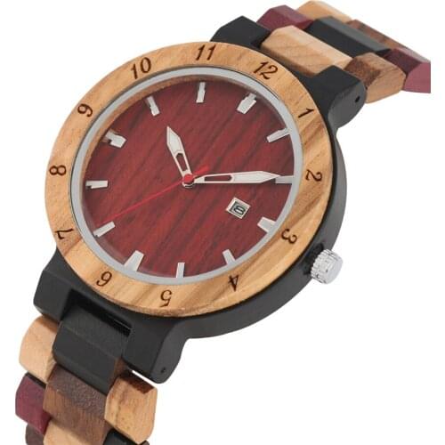Minimalist Calendar Round Wooden Men Watch Quartz Movement Engraving Arabic Numerals Wooden Watch Case Colorful Wood Watch Band