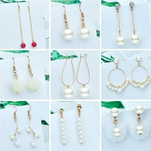 MISANANRYNE Korea Design Drop Pearl Earrings Metal Geometric Circle Irregular Simulated Pearl Dangle Earrings for Women Girl