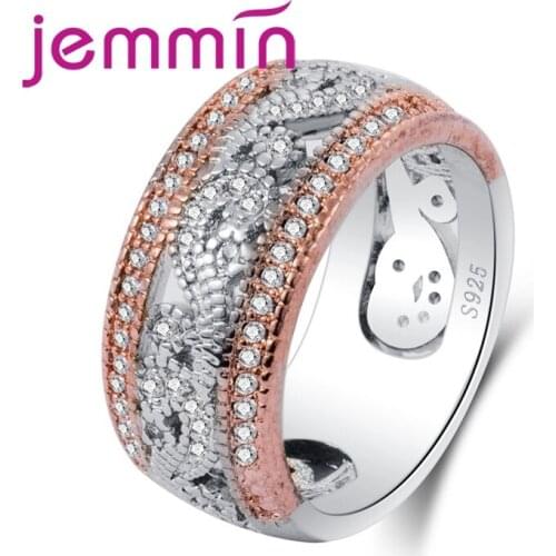 Fashion Great Classic Full Setting CZ 925 Sterling Silver Ring Rose Gold Color For Women Mens Jewelry Party Gift