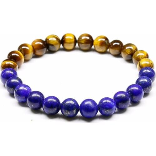 Fashion Men & Women Jewelry 8mm Natural A Grade Tiger Eye Stone With lapis lazuli Beaded Bracelets Strand Jewelry