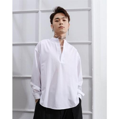 New shirt personality fashion long sleeve Pullover trend loose Japanese retro hairdresser top nightclub mens dark
