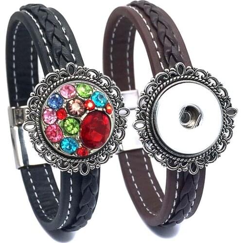 New Rock Style Magnet 199 really Genuine Leather Retro Interchangeable Bracelet 18mm Snap Button Charm Jewelry For Women Gift