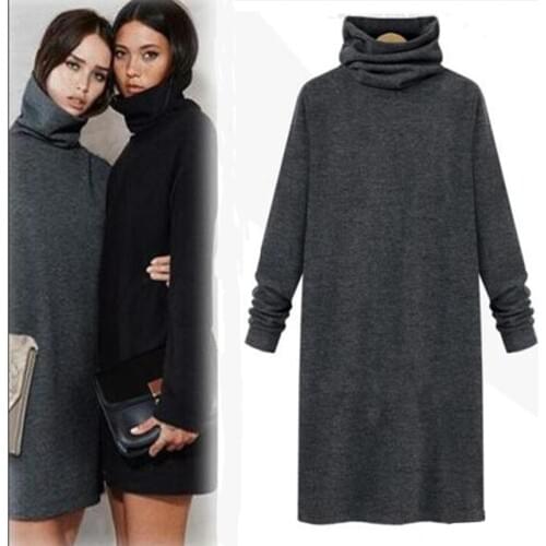 2020 Autunm Winter women Turtleneck Dress Female Thinckening warming Long Sleeve Dress Casual office Dress plus size S-5XL 6XL