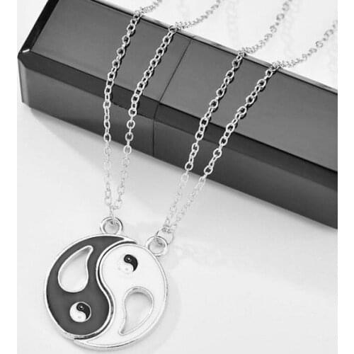 1Pair Couple Necklaces Chinese Tai Chi Bagua Charm Stitching Pendant Necklace Jewelry Brother Friend Lovers Chain Gift