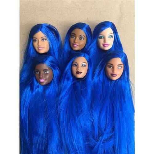 Rare New Long Hair Doll Head Collection Blue Rooted Hair Doll Heads 1/6 Lady Toy Head DIY Toy Parts Male Female Doll Heads
