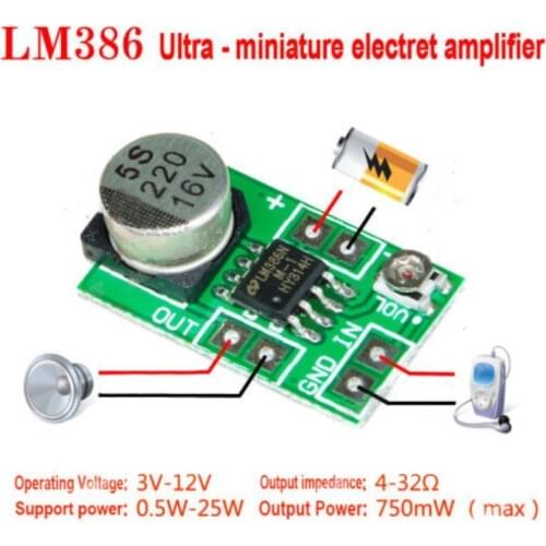 Adjustable Mini LM386 DC 3.8V-12V 150mA 5V Audio Power Amplifier Board Micro Amp Module Max 750mW high Impedance Voice AMP