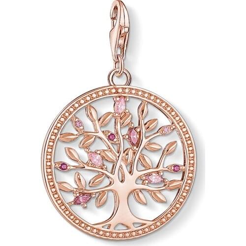 Rose Gold Tree of Life Round Charms for Jewelry Making 925 Sterling Silver CZ DIY Handmade Bracelet Necklace Accessories Women