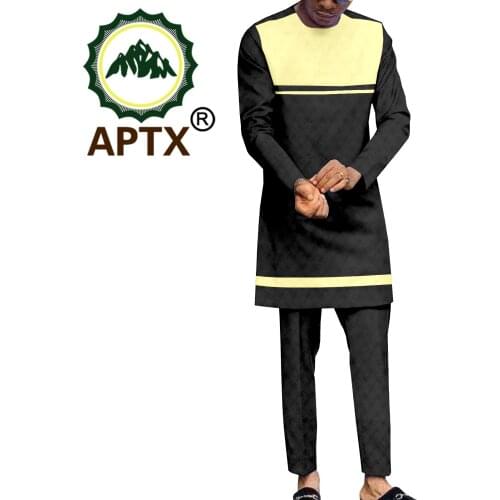 O-neck Long Sleeve Dashiki Shirts and Pants 2 Piece Set African Traditional Clothing for Men Bazin Riche OutfitsTA2116019