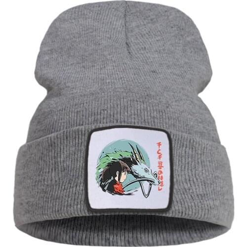 Cute Spirited Away Skullies Hat Bonnet Women Casual Outdoor Knitted Hats Foldable Harajuku Winter Hat Warm Cotton Beanie Caps