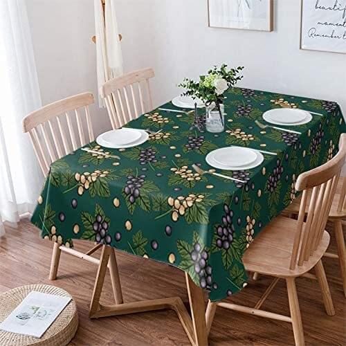 Wrinkle Free Tablecloths Table Cover for Kitchen Dining Party, Retro Style Grapes Yummy Delicious Fruit Decor