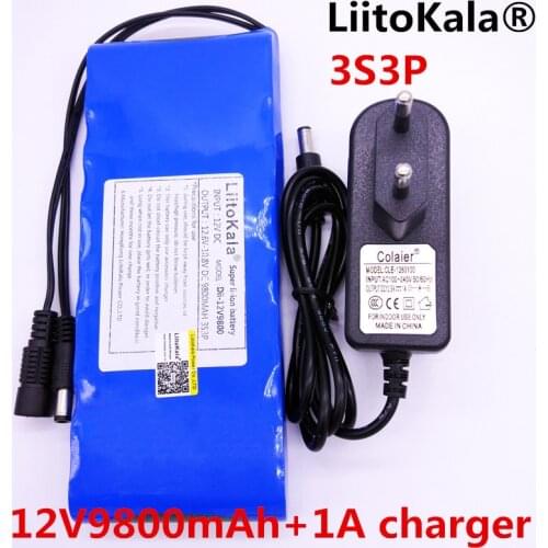 HK LiitoKala 12V 9800mAh 18650 DC 12V 12.6V Super Rechargeable Pack EU/US plug adaptor for CCTV camera video Battery Portable