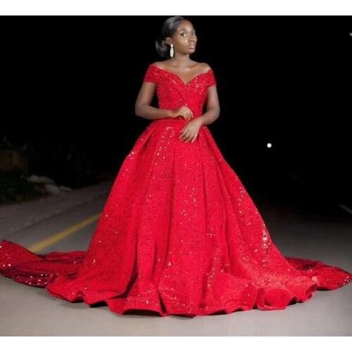 Dubai Lace Up Sequined Wedding Dresses 2020 Sweetheart Off Shoulder Sexy Luxury Bridal Gowns Serene Hill DHM66742 Custom Made