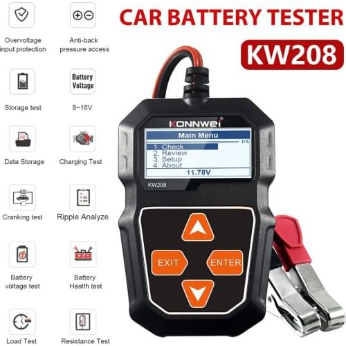 KW208 Battery Tester 100-2000CCA Cranking Charging 12V Multi Languages Car Battery Automotive Diagnostic Tool PK BST100