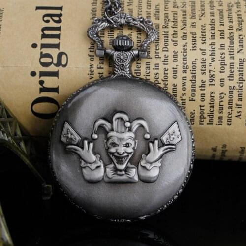 Magic Clown Cool Design Black Quartz Pocket Watch Vintage Necklace Pendant Clock Gifts Men Women Kids Souvenir