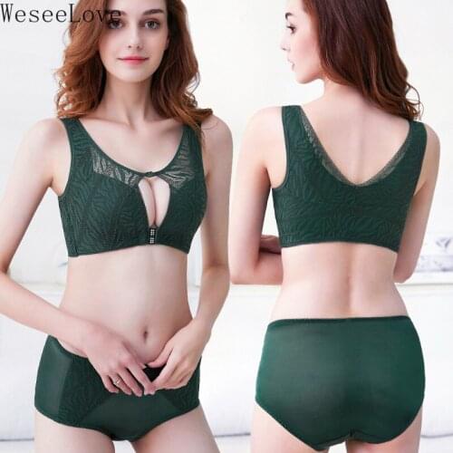 WeseeLove 75-120 Push Up Lace Women Bra Set Plus Size Sexy Bra For Women Front Buckle Beauty Back Underwear Gathered Lingerie