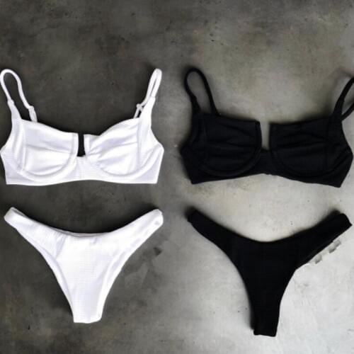 XPUHGM Womens Solid Underwire Padded Bra Beach Bikini 2020 Lady Hot Sale Spaghetti Strap Low Waist Sexy Swimsuit Swimwear Women