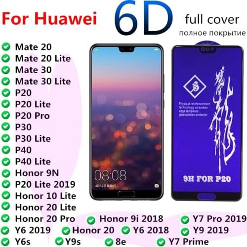 9H Full Cover Tempered Glass For Huawei Honor 9N Y6s Y9s Y7 Prime Y6 2018 8e Y9 Mate P10 P20 P30 P40 Lite Pro Screen Protector