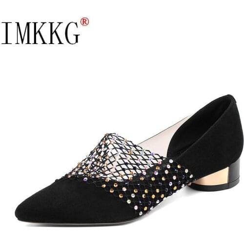 2020 Shoes Woman Summer Fashion crystal Lace Dress Shoes Womens High Heels Sandals Square Heeled Pumps Ladies Shoes size 34-40