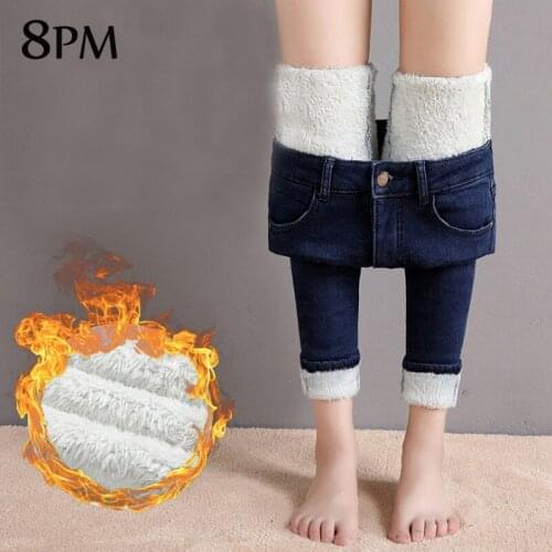 Womens Cashmere Jeans For Winter Keep Warm in Winter Pants Good Elasticity Pencil Pants Denim Trousers ouc672a