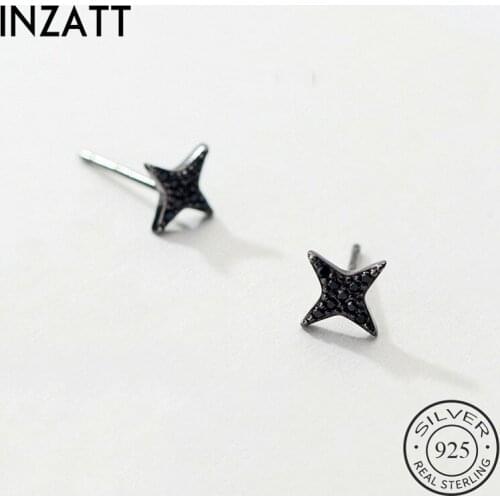 INZATT Real 925 Sterling Silver Black Zircon Star Stud Earrings For Fashion Women party Fine Jewelry Hiphop Accessories Gift