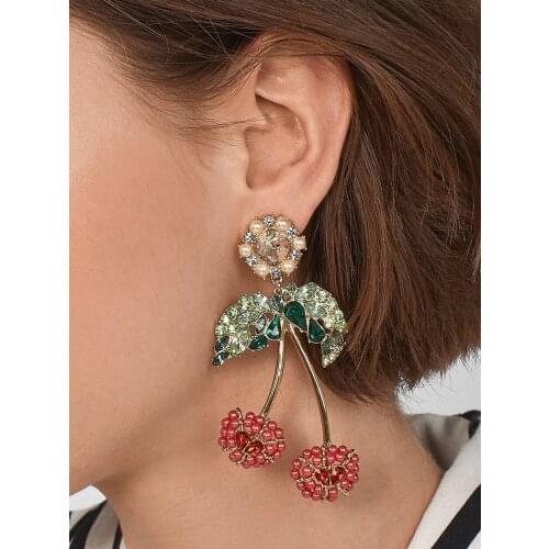 2019 New Za Earrings Womens Colorful Crystal Rhinestone Fruit Leaf Design Drop Earrigns For Women Indian Ethnic Jewelry Dangle
