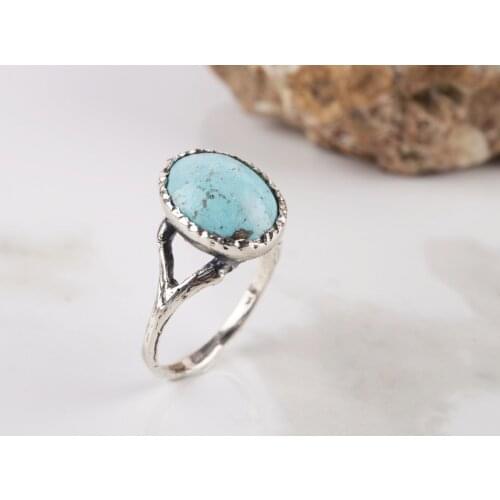 UM US JEWELRY Turquoise Natural Stone 925 Sterling Silver Women 'S Ring