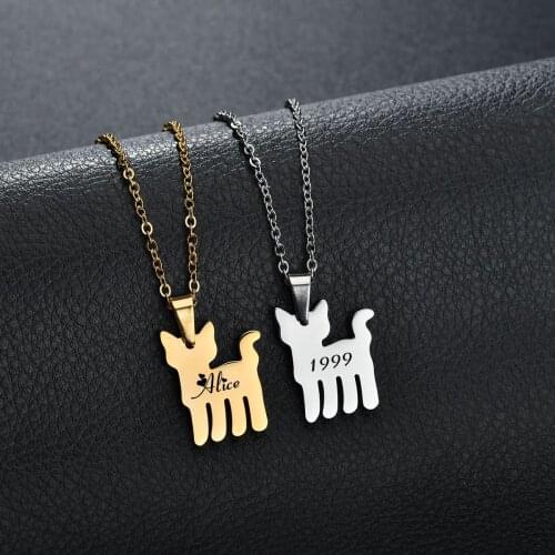Engraving Names Pet Cat Pendant Stainless Steel Necklace For Women Fashion Custom Letters Gold Chain Jewelry Girls Gifts