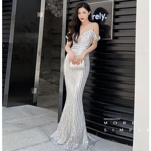 Banquet Evening Dress 2019 New Mermaid Prom Dress Sexy Elegant Sequins Floor Length Formal Party Dresses Vestido De Festa