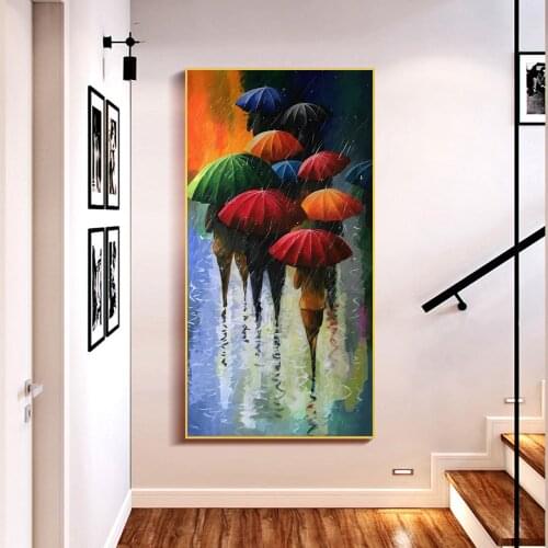 Umbrella In Rainy Night Abstract Oil Painting On Canvas Wall Art Poster And Prints Landscape Picture For Living Room Decoration