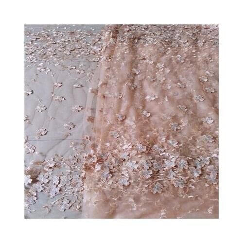 2018 African french lace mix cord lace borders tulle fabric with 3D Appliques stones 5 yard