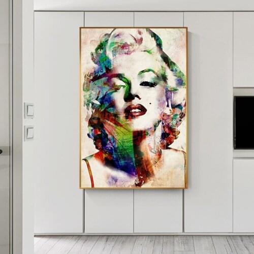 Abstract Creative Colorful Marilyn Monroe Canvas Painting Modern Movie Star Poster Print for Living Room Wall Art Tableau Salon